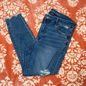 American Eagle Outfitters Women's Ripped Blue Skinny Jeans - High Rise Jeggings